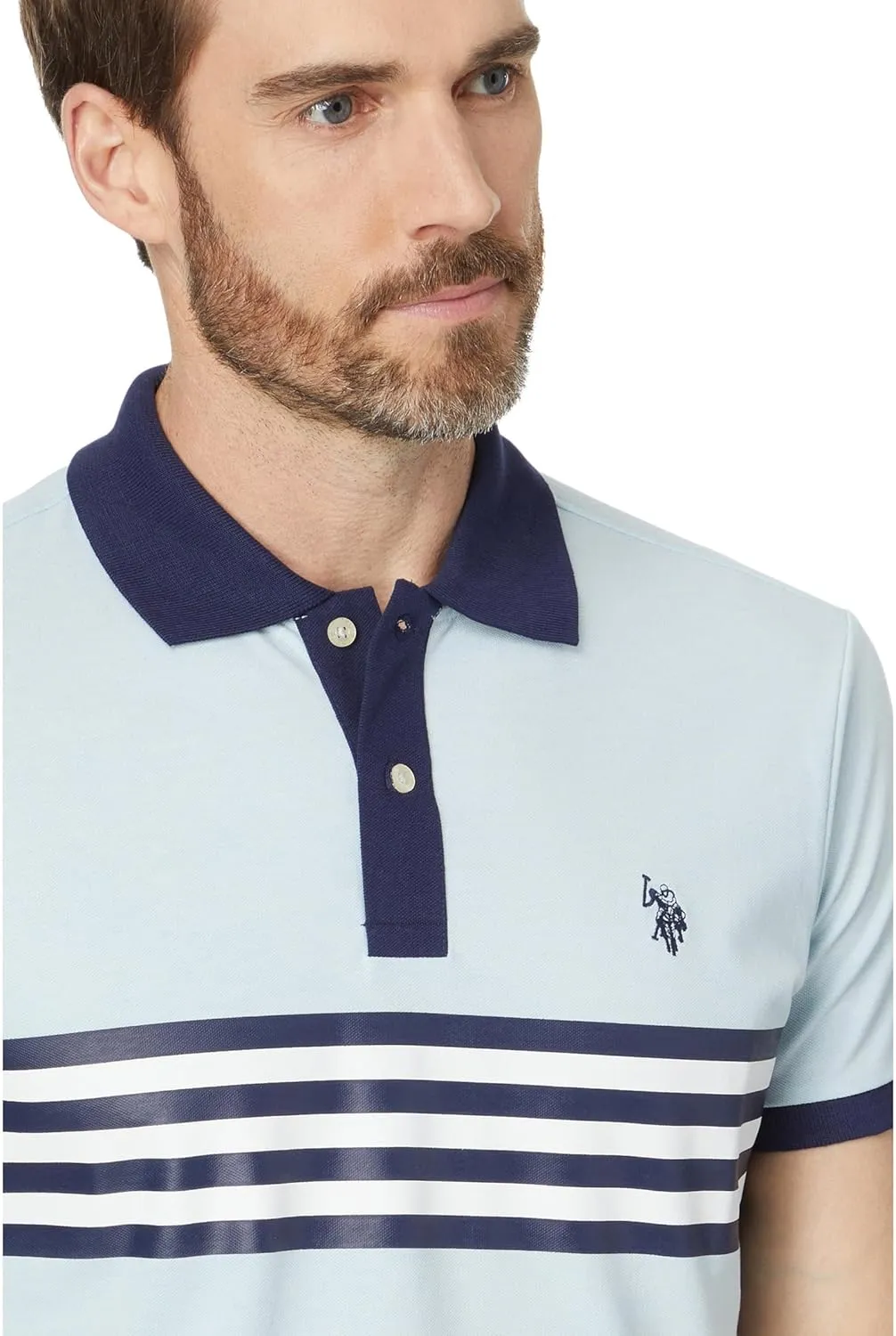 U.S. Polo Assn. Men's Short Sleeve Slim Fit Printed Chest Stripe Pique Polo Shirt