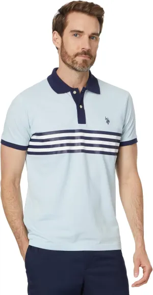 U.S. Polo Assn. Men's Short Sleeve Slim Fit Printed Chest Stripe Pique Polo Shirt
