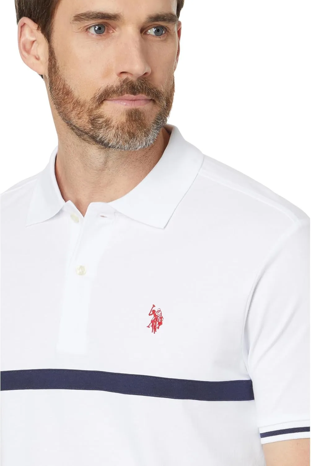 U.S. Polo Assn. Men's Short Sleeve Thin Stripe Colorblock Jersey Knit Polo Shirt