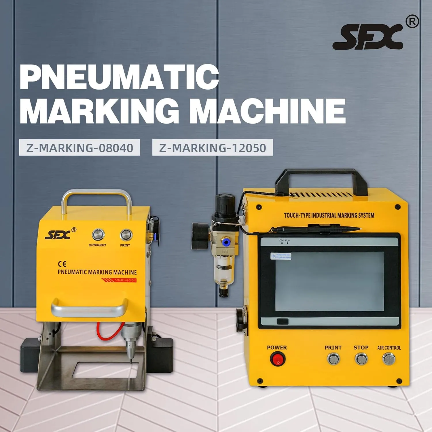 US Stock 100W Pneumatic Dot Peen Metal Engraving Machine Pneumatic Dot Peen Marking Machine Engraving Size 120x50mm(4.7X2inch) Depth 0.02-1 mm Pneumatic Metal Engraving Machine for VIN,Date