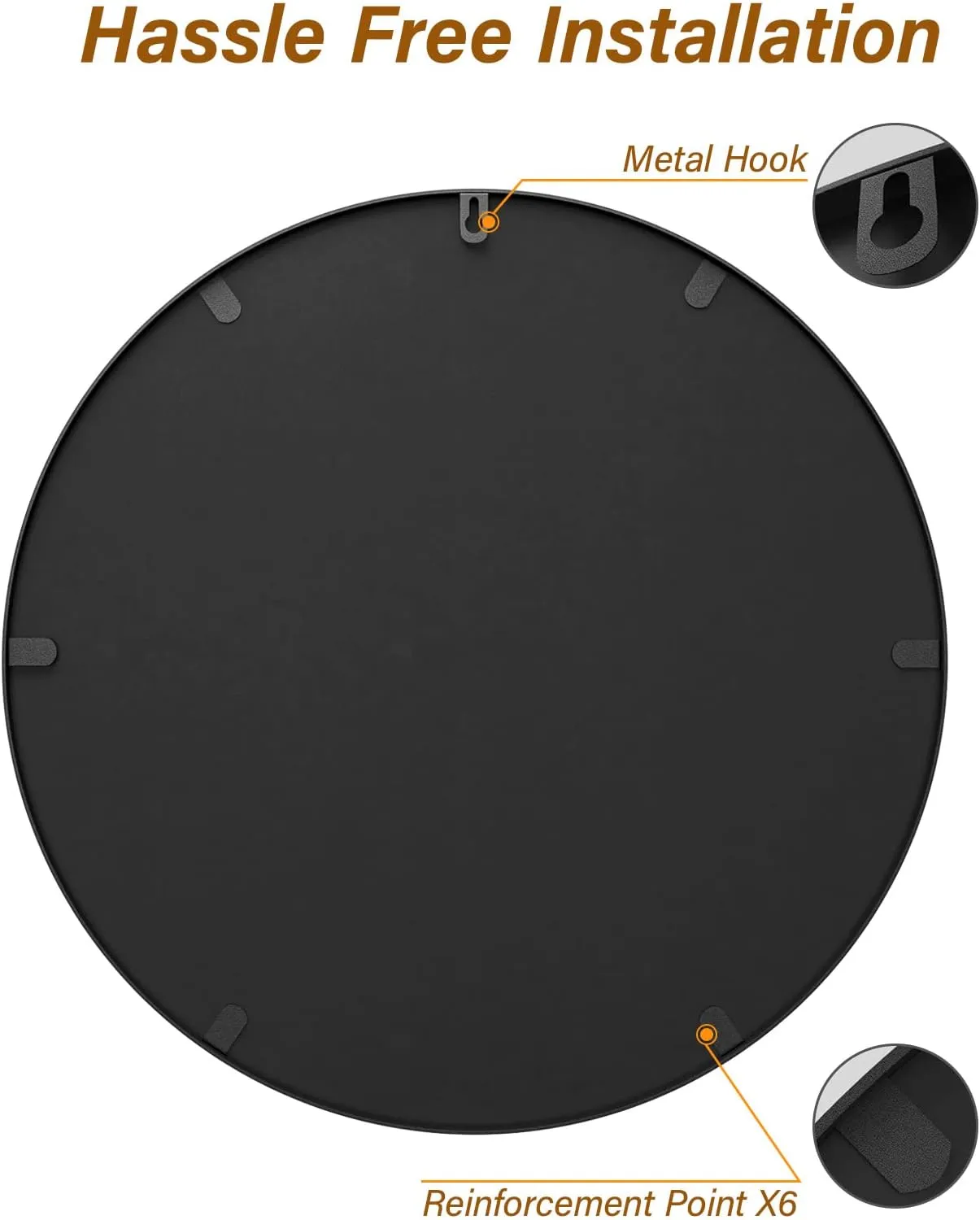 USHOWER 2-Pack Black Round Circle Bathroom Mirrors 24-inch for Wall Decor with Metal Frame, Bathroom Vanity Mirror, Entryway Mirror