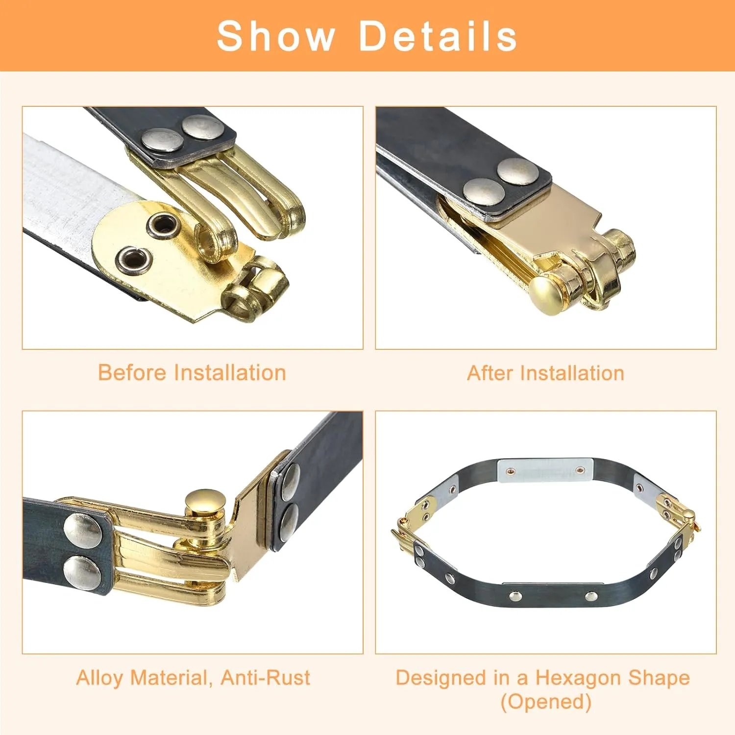 uxcell Metal Internal Flex Frames, 4Pcs 8.66"x0.55" Hexagon Lock Frame Kiss Lock Clasp Bag Frame Hardware Replacements for DIY Purse Handle Bag Making Sewing Craft Carpet