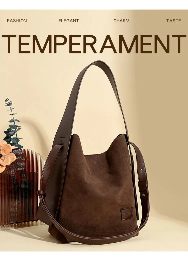 VANDERWAH Vintage Bucket Bag Light Shoulder Crossbody Bags for Women Luxury Personality Design Large Casual Commuting Tote Bag
