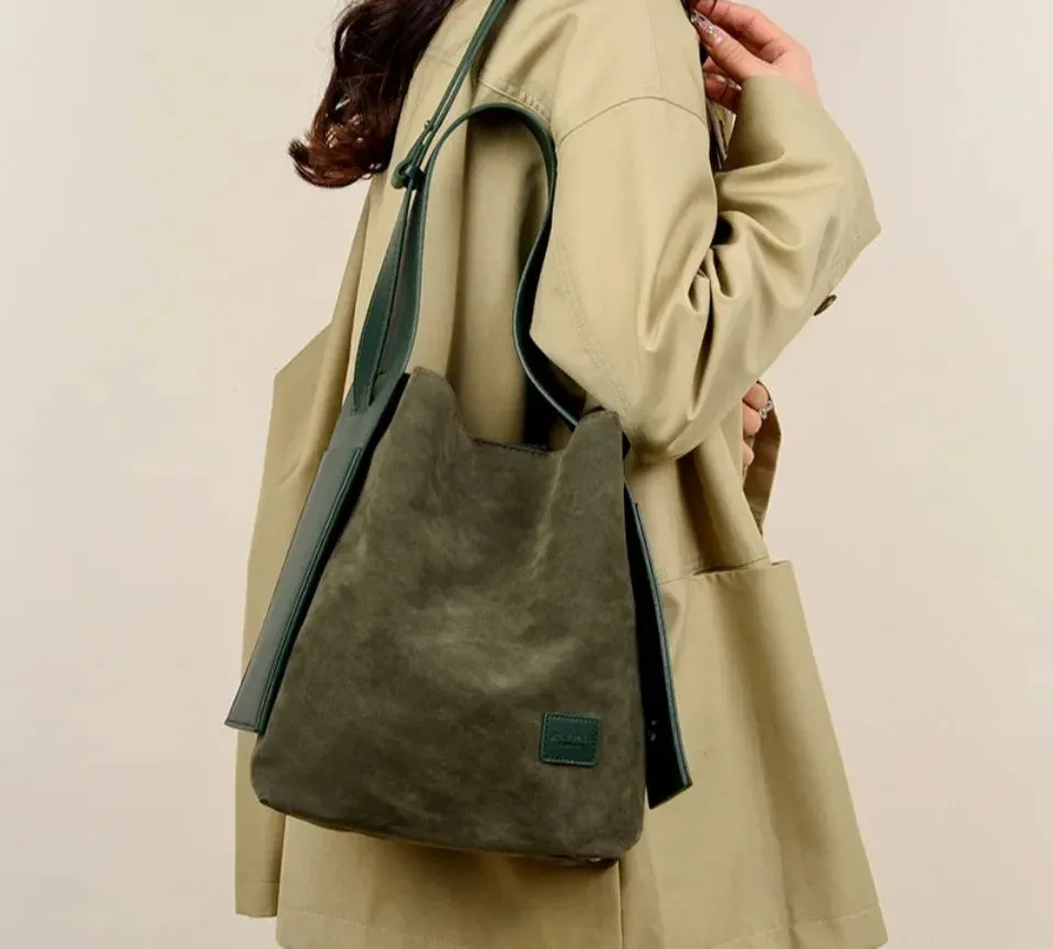 VANDERWAH Vintage Bucket Bag Light Shoulder Crossbody Bags for Women Luxury Personality Design Large Casual Commuting Tote Bag