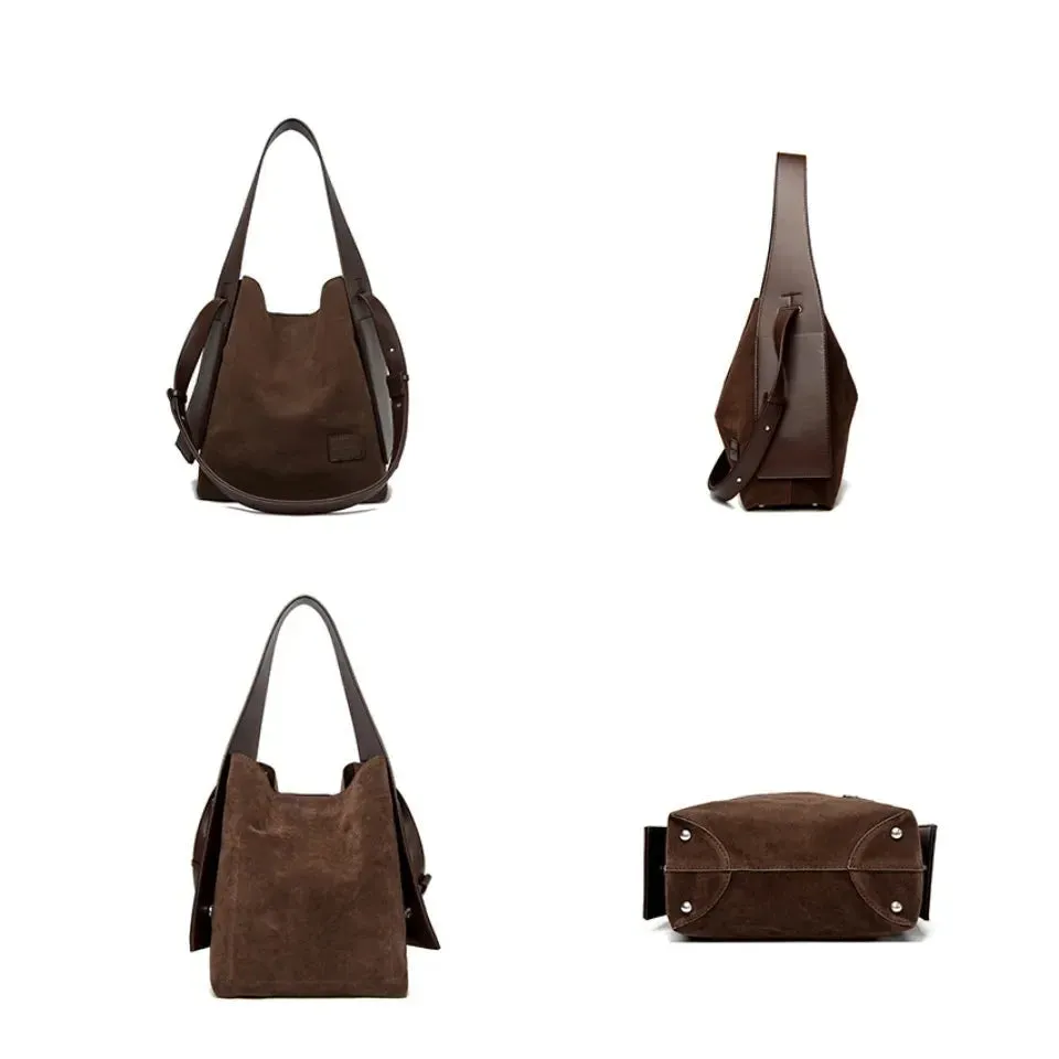 VANDERWAH Vintage Bucket Bag Light Shoulder Crossbody Bags for Women Luxury Personality Design Large Casual Commuting Tote Bag