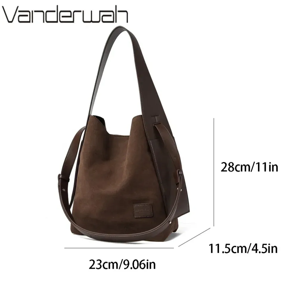 VANDERWAH Vintage Bucket Bag Light Shoulder Crossbody Bags for Women Luxury Personality Design Large Casual Commuting Tote Bag