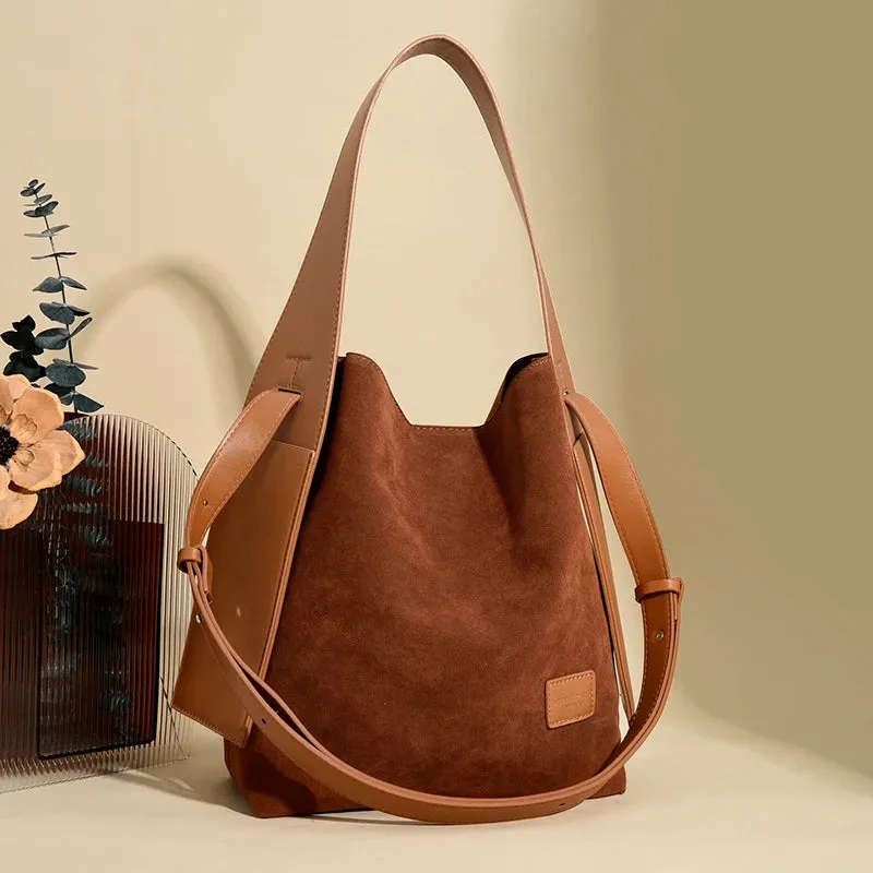 VANDERWAH Vintage Bucket Bag Light Shoulder Crossbody Bags for Women Luxury Personality Design Large Casual Commuting Tote Bag