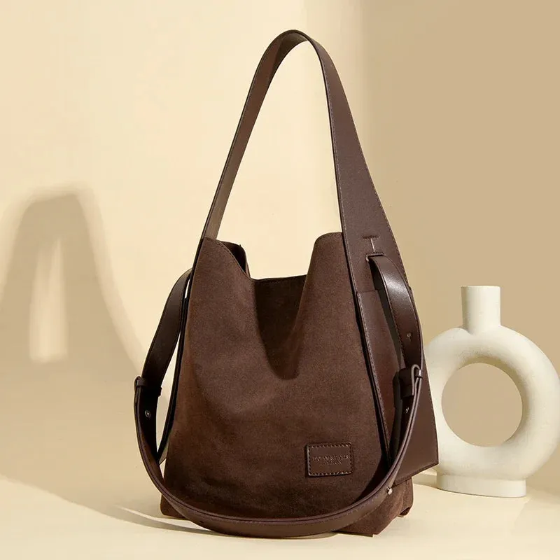 VANDERWAH Vintage Bucket Bag Light Shoulder Crossbody Bags for Women Luxury Personality Design Large Casual Commuting Tote Bag