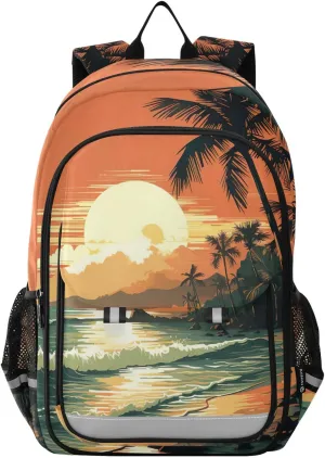 Vaporwave Hawaii Beach Print Backpack for Boys Middle-School Elementary Bookbags 20325054