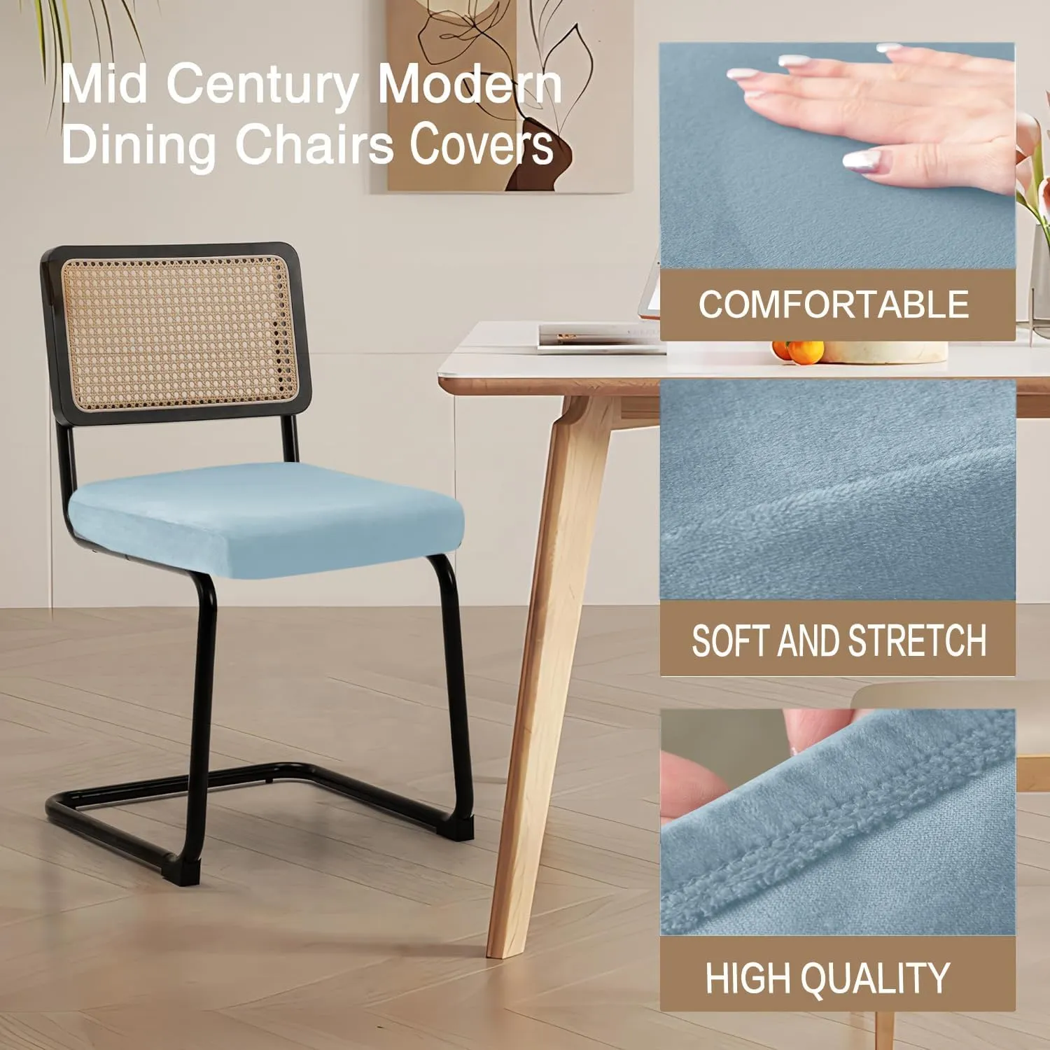 Velvet Chair Seat Covers for Mid Century Modern Dining Chairs, Armless Accent Chairs Seat Slipcovers Pack of 4 (Babyblue)