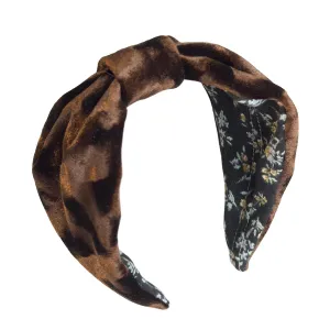 Velvet Headbands for Women Trendy Brown Floral Print Wide Top Knotted Headband for Women’s Fashion Thick Boho Vintage Hair Accessories for Girls
