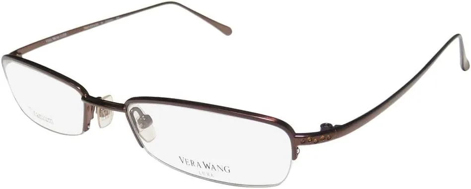Vera Wang Luxe View Womens/Ladies Designer Half-Rim Titanium Rhinestones Eyeglasses/Eye Glasses (51-18-140, Brown)