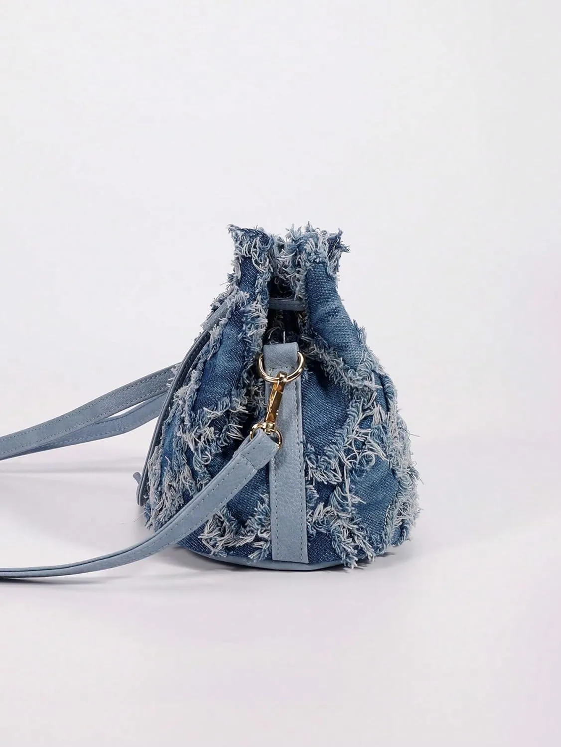 Verdusa Women's Mini Rhinestone Faux Pearl Decor Drawstring Chain Bucket Bag Crossbody Bag