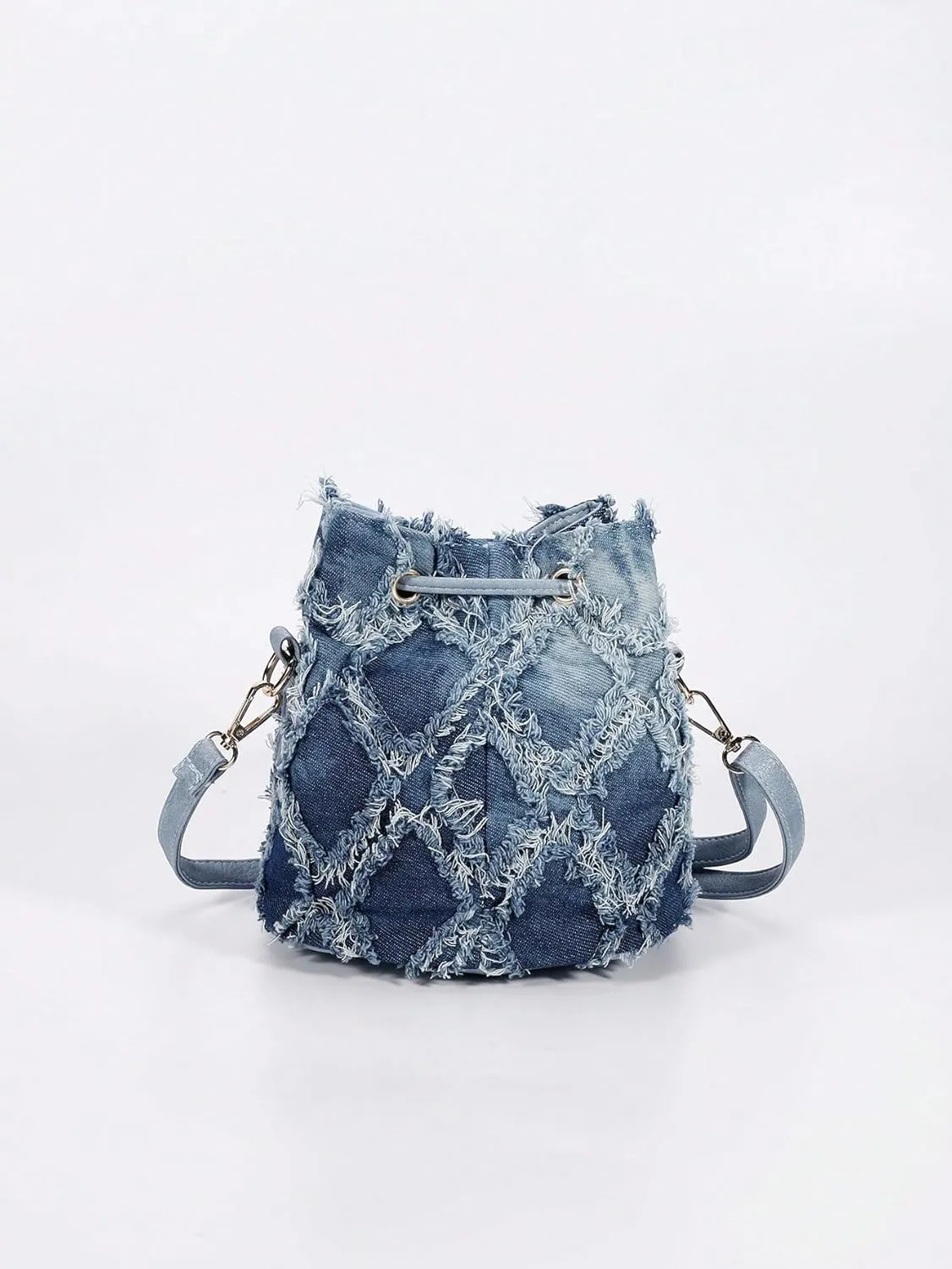 Verdusa Women's Mini Rhinestone Faux Pearl Decor Drawstring Chain Bucket Bag Crossbody Bag