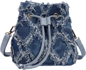 Verdusa Women's Mini Rhinestone Faux Pearl Decor Drawstring Chain Bucket Bag Crossbody Bag