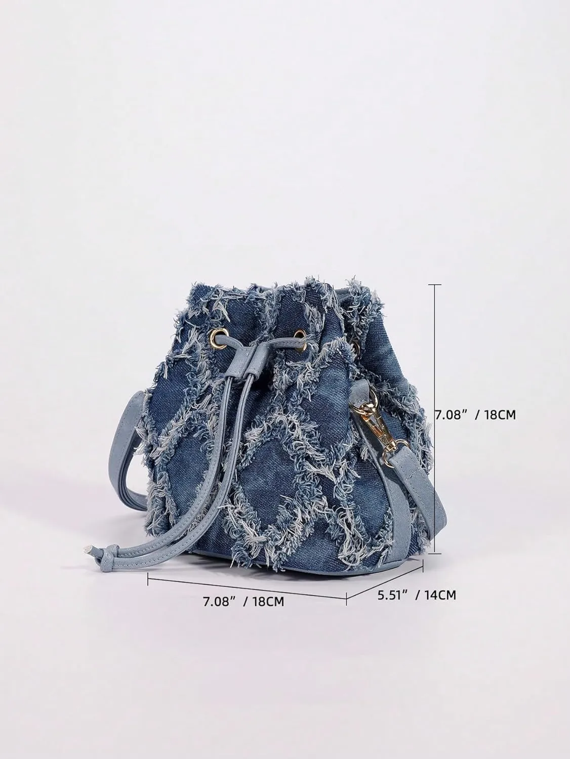 Verdusa Women's Mini Rhinestone Faux Pearl Decor Drawstring Chain Bucket Bag Crossbody Bag