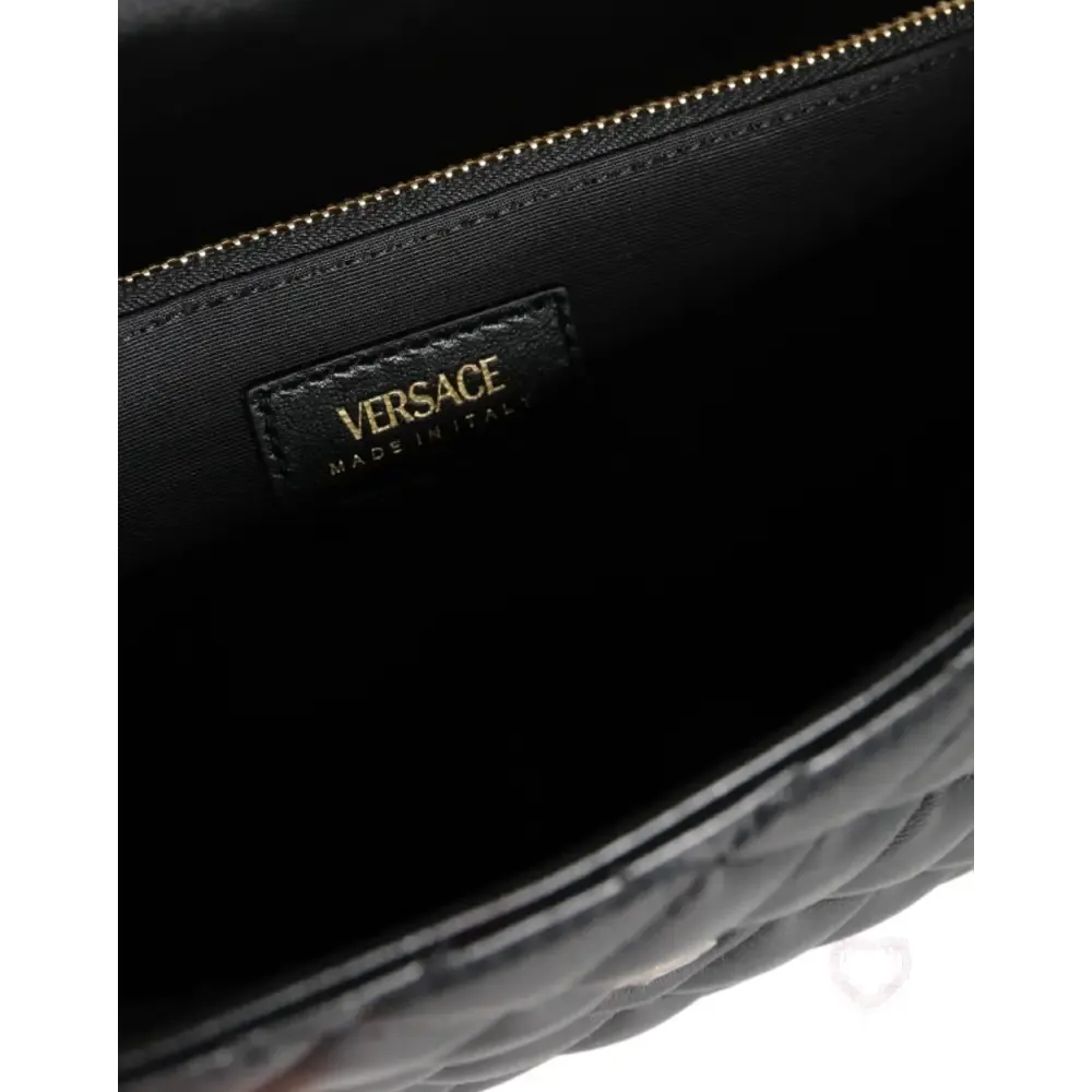 Versace Black Quilted Nappa Leather Crossbody Shoulder Bag