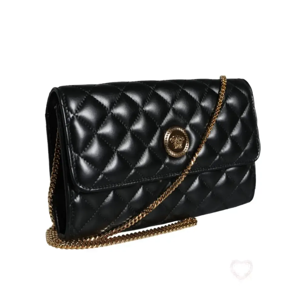 Versace Black Quilted Nappa Leather Crossbody Shoulder Bag