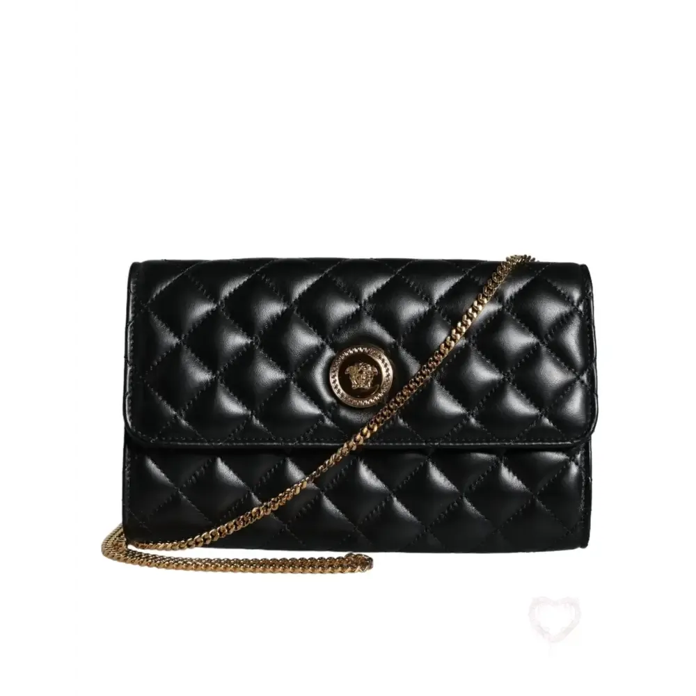 Versace Black Quilted Nappa Leather Crossbody Shoulder Bag