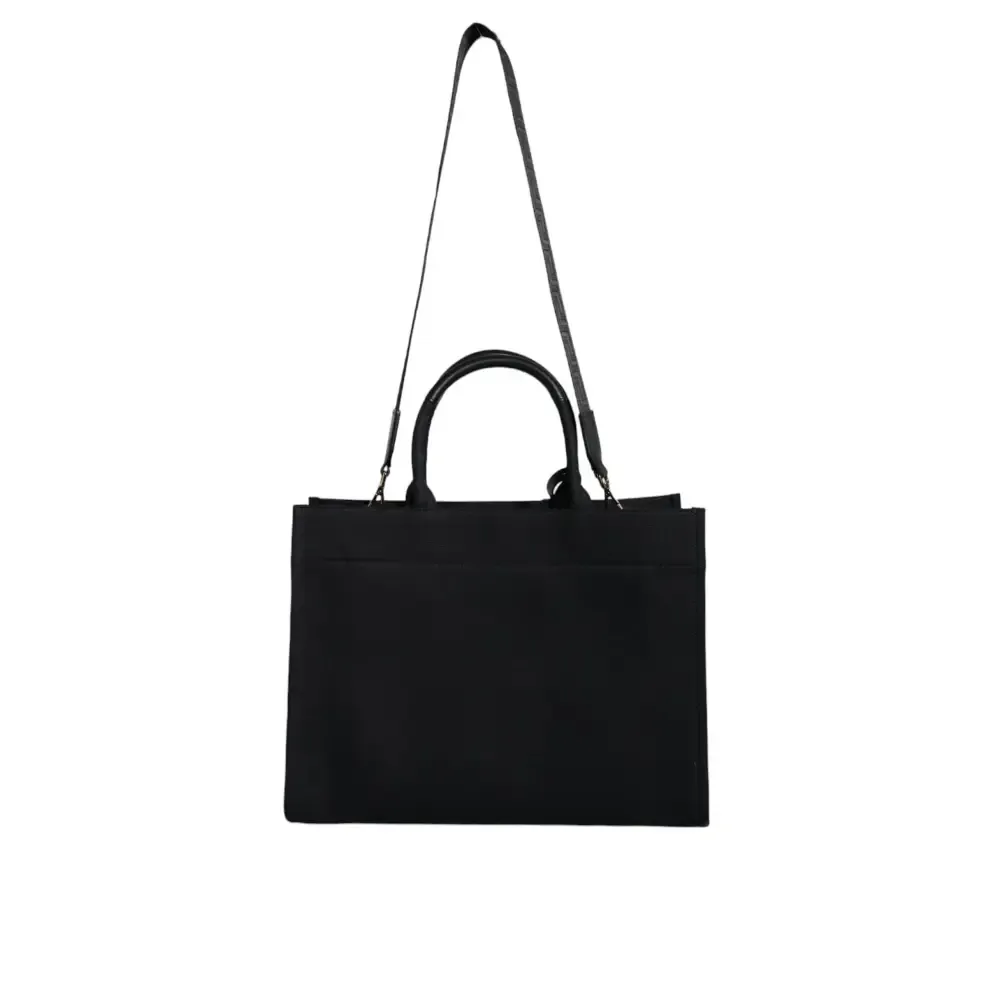 Versace Black Top Handle Canvas Leather Logo Crossbody Tote Bag