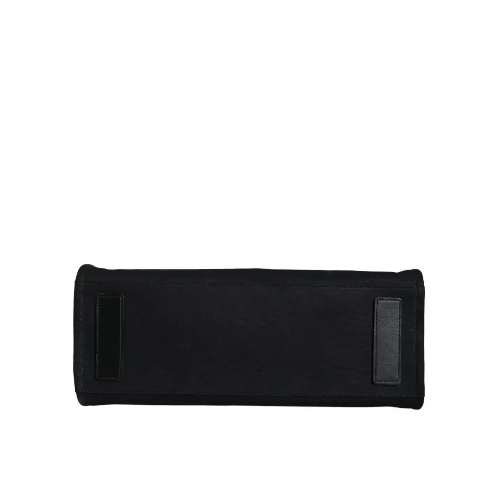 Versace Black Top Handle Canvas Leather Logo Crossbody Tote Bag