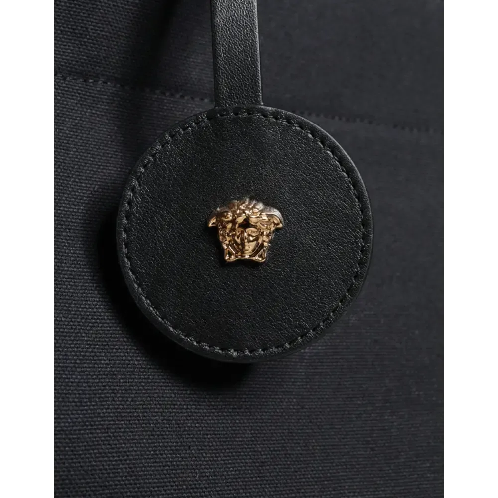 Versace Black Top Handle Canvas Leather Logo Crossbody Tote Bag
