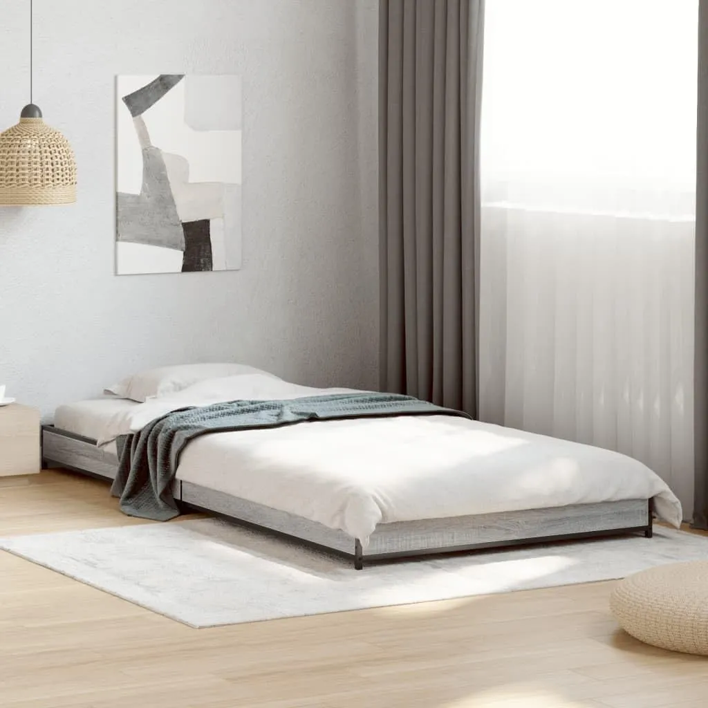 vidaXL Bed Frame Grey Sonoma Engineered Wood, Metal, Plywood Twin Tough