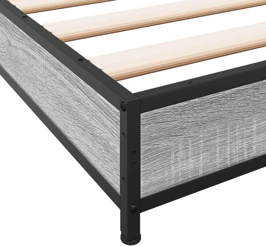 vidaXL Bed Frame Grey Sonoma Engineered Wood, Metal, Plywood Twin Tough