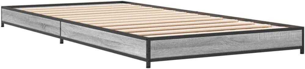 vidaXL Bed Frame Grey Sonoma Engineered Wood, Metal, Plywood Twin Tough