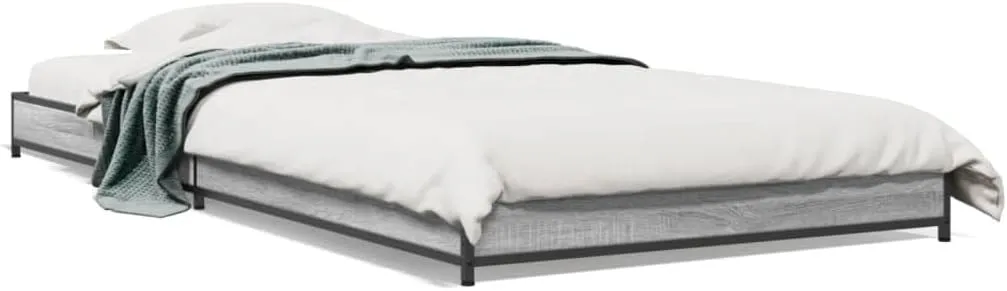 vidaXL Bed Frame Grey Sonoma Engineered Wood, Metal, Plywood Twin Tough