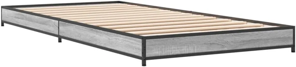vidaXL Bed Frame Grey Sonoma Engineered Wood, Metal, Plywood Twin Tough