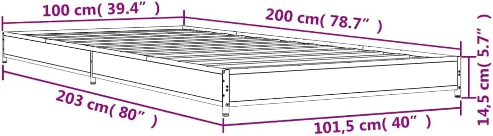 vidaXL Bed Frame Grey Sonoma Engineered Wood, Metal, Plywood Twin Tough
