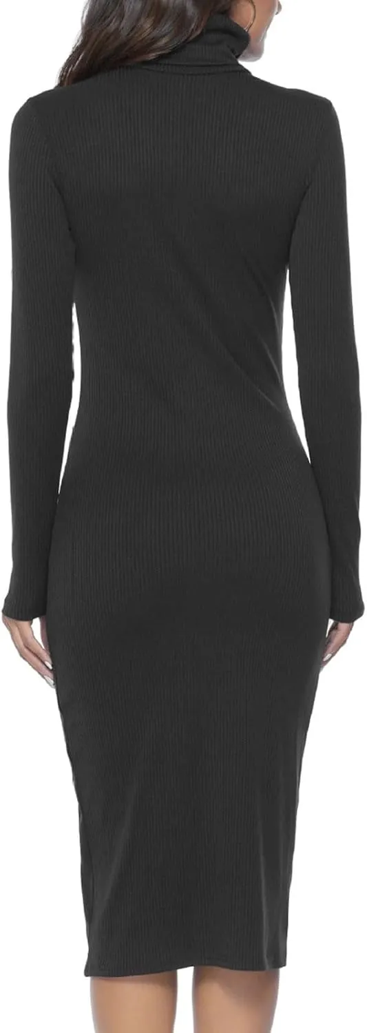 Vifucz Formal Dresses for Women High Neck Knee Length Package Hip Dresses Solid Long Sleeve Elegant Dress Office Work Dress