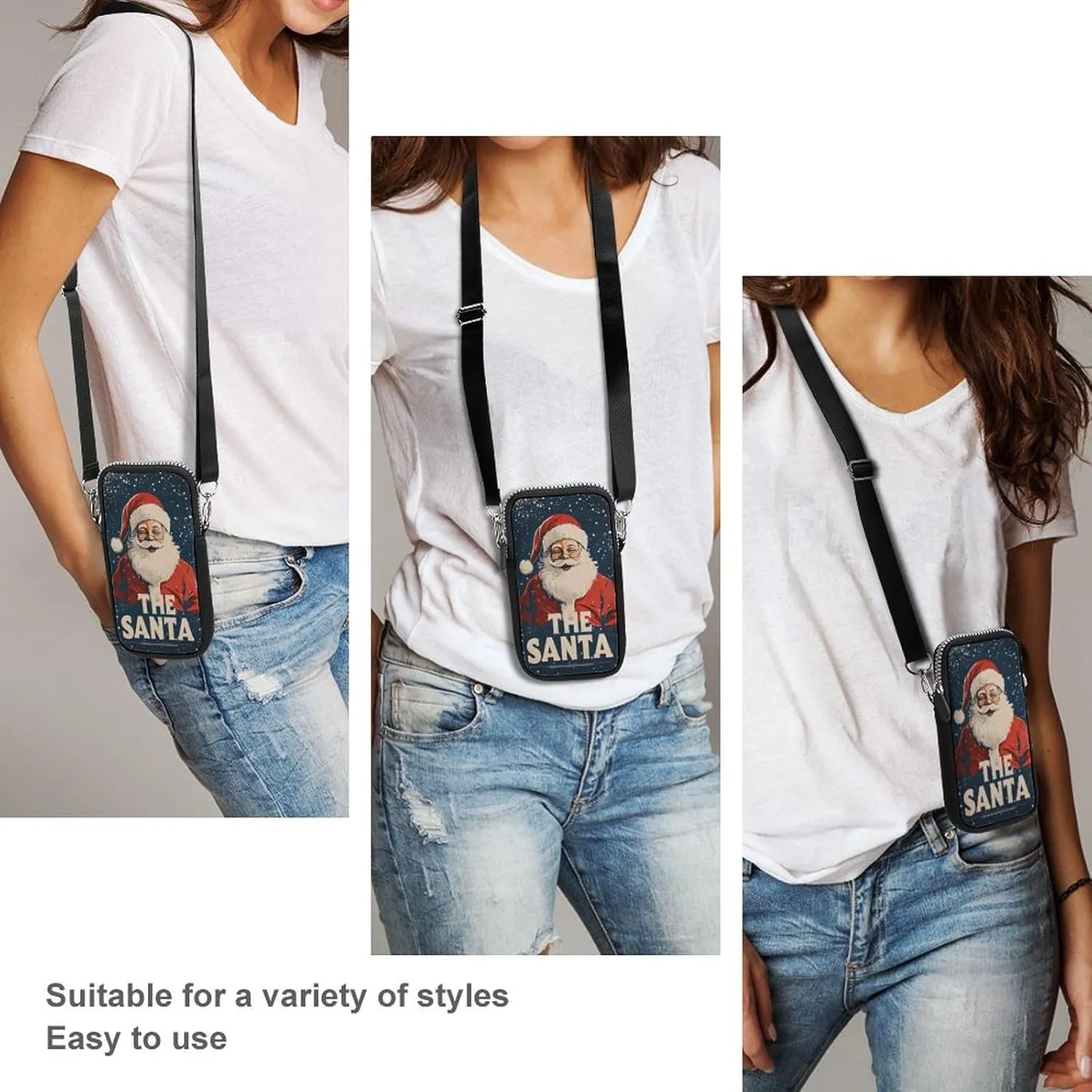 Vintage Christmas Bells Crossbody Mobile Phone Bag Smartphone Bag With Adjustable Strap