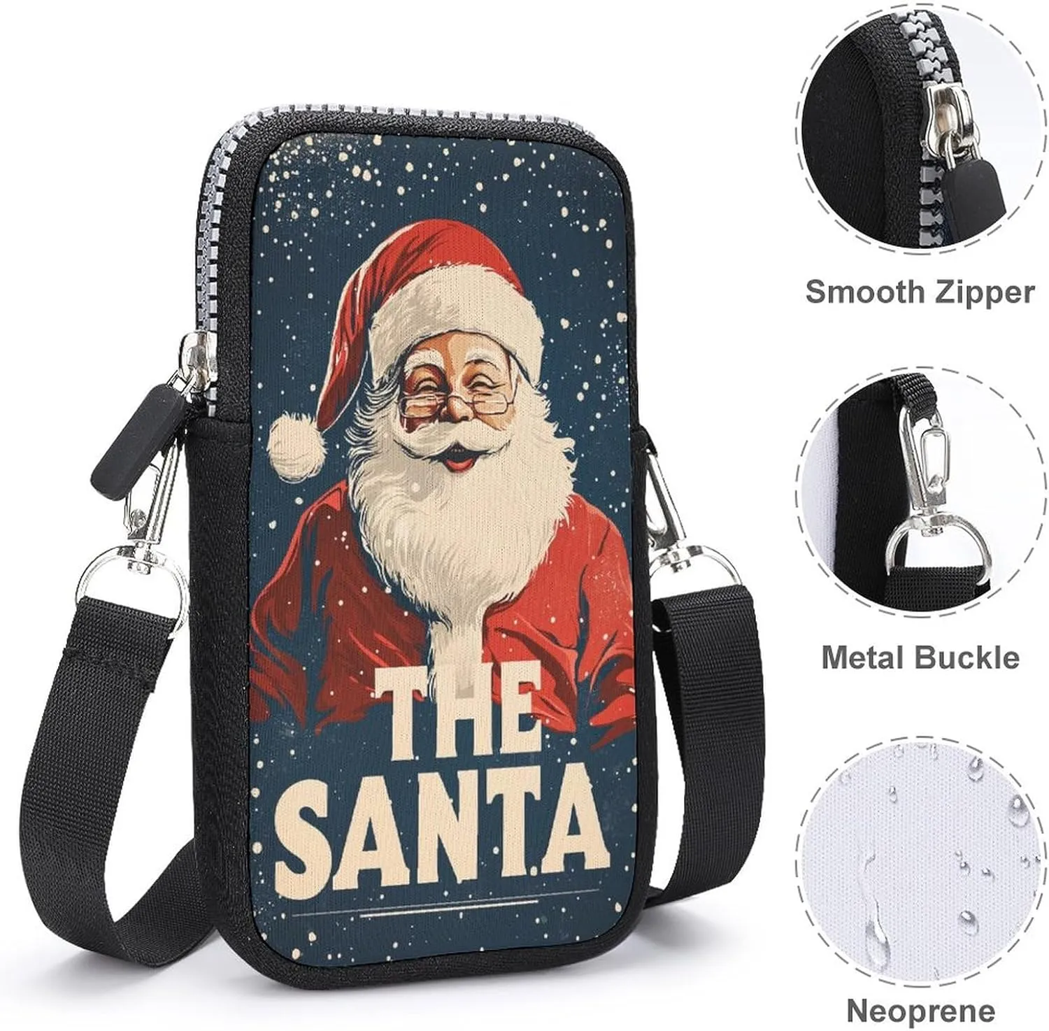Vintage Christmas Bells Crossbody Mobile Phone Bag Smartphone Bag With Adjustable Strap