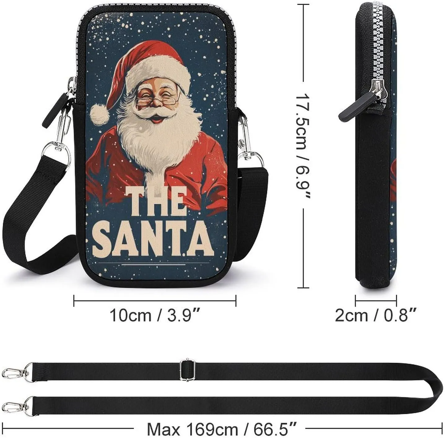Vintage Christmas Bells Crossbody Mobile Phone Bag Smartphone Bag With Adjustable Strap