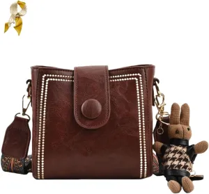 Vintage Fashion Bag With Adjustable Wider Shoulder Strap,Retro Small Water Bucket Bag,Leather Large Crossbody Purse for Women