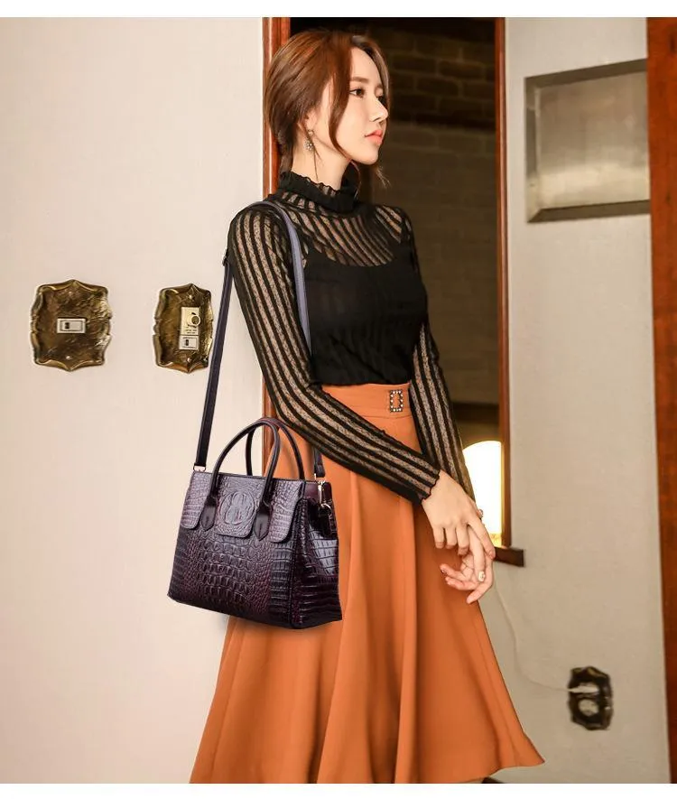 Vintage Fashion Crocodile Genuine Leather Luxury Ladies Handbags