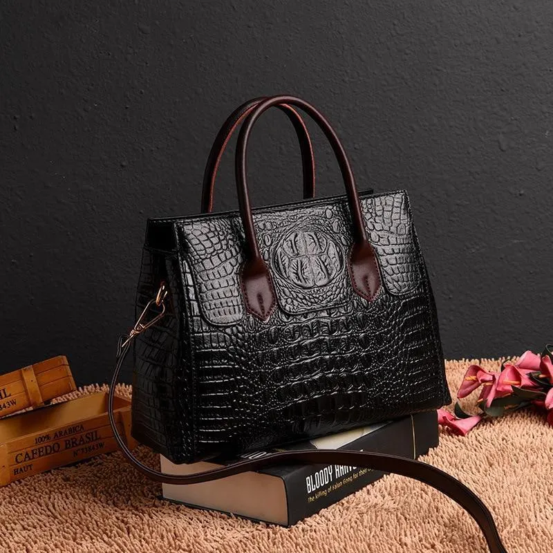 Vintage Fashion Crocodile Genuine Leather Luxury Ladies Handbags