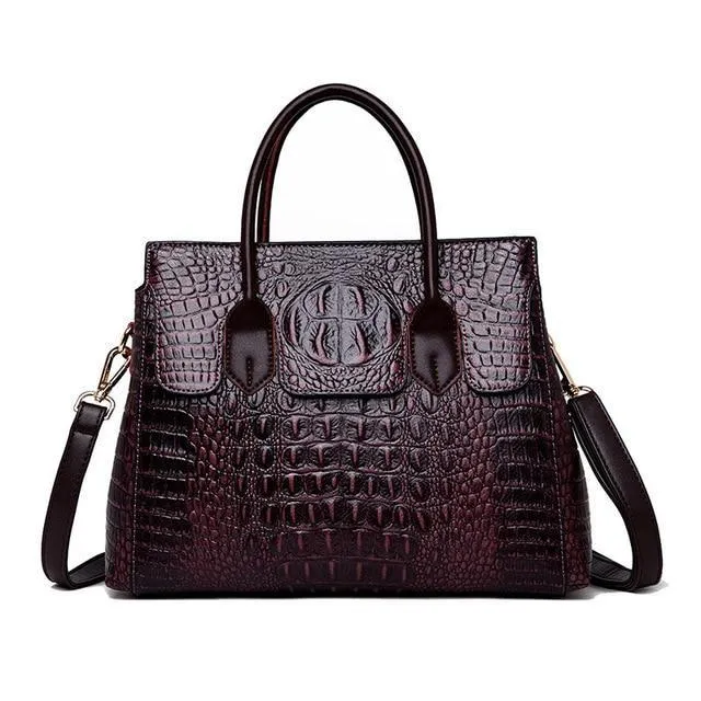 Vintage Fashion Crocodile Genuine Leather Luxury Ladies Handbags