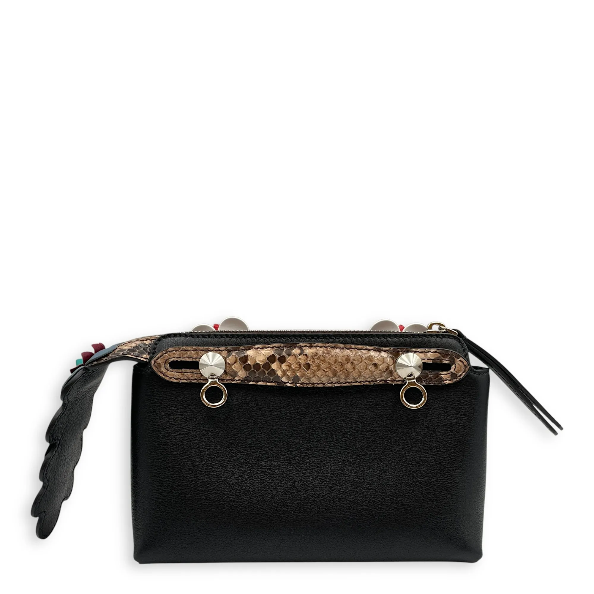 Vitello Dolce Croc Tail Flowerland Studded by the way Boston bag Mini Black Crossbody Bag in Snakeskin Nappa, Silver hardware