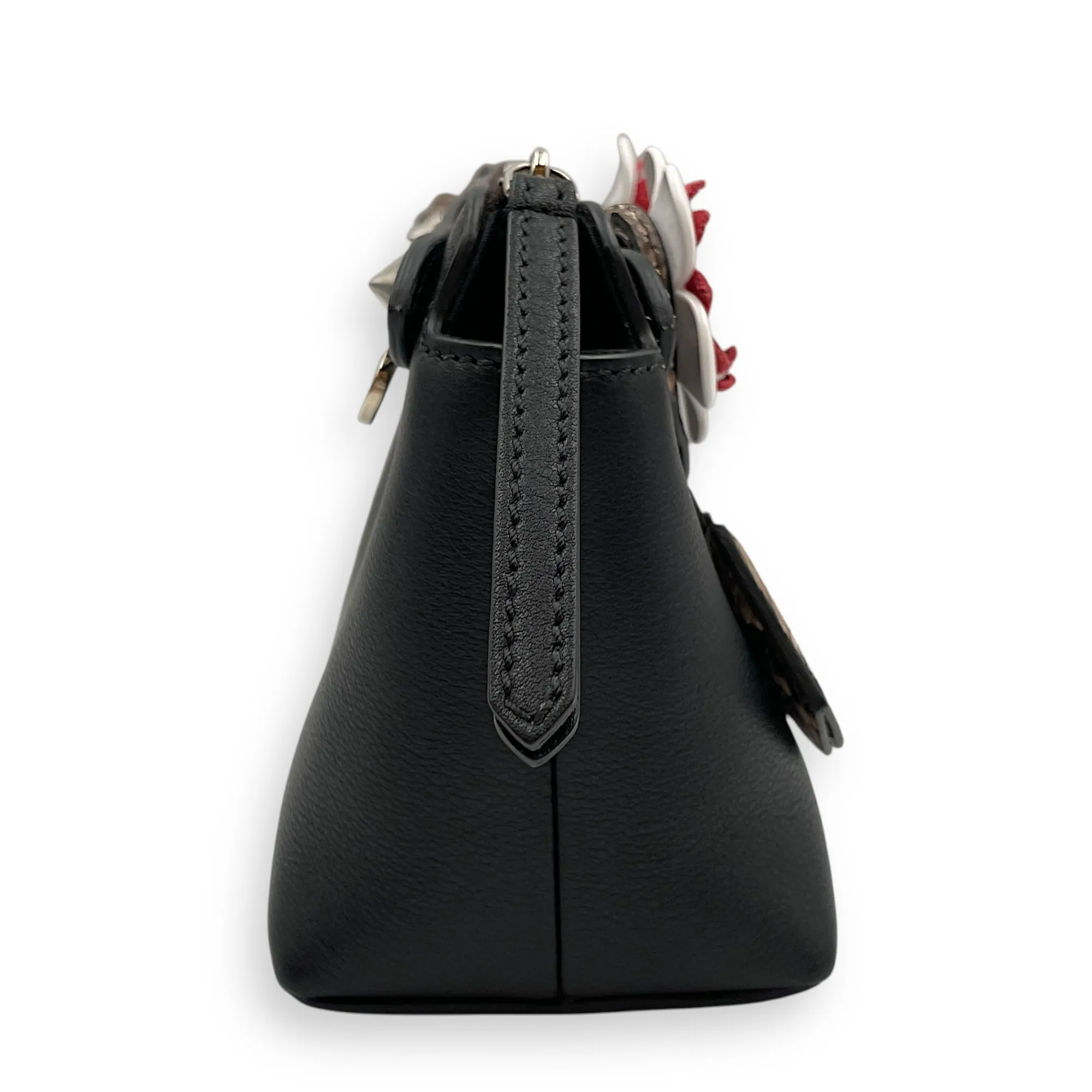 Vitello Dolce Croc Tail Flowerland Studded by the way Boston bag Mini Black Crossbody Bag in Snakeskin Nappa, Silver hardware