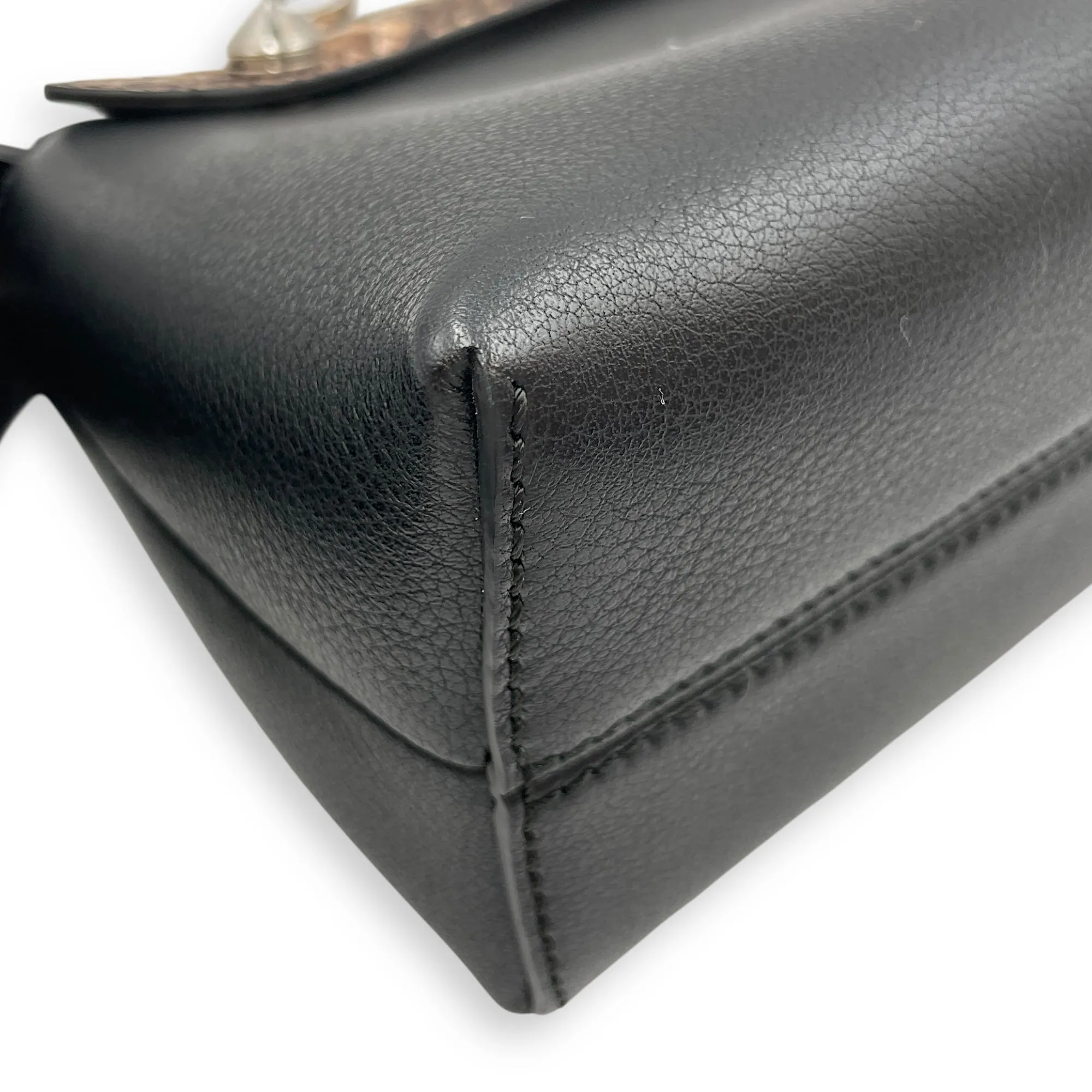 Vitello Dolce Croc Tail Flowerland Studded by the way Boston bag Mini Black Crossbody Bag in Snakeskin Nappa, Silver hardware