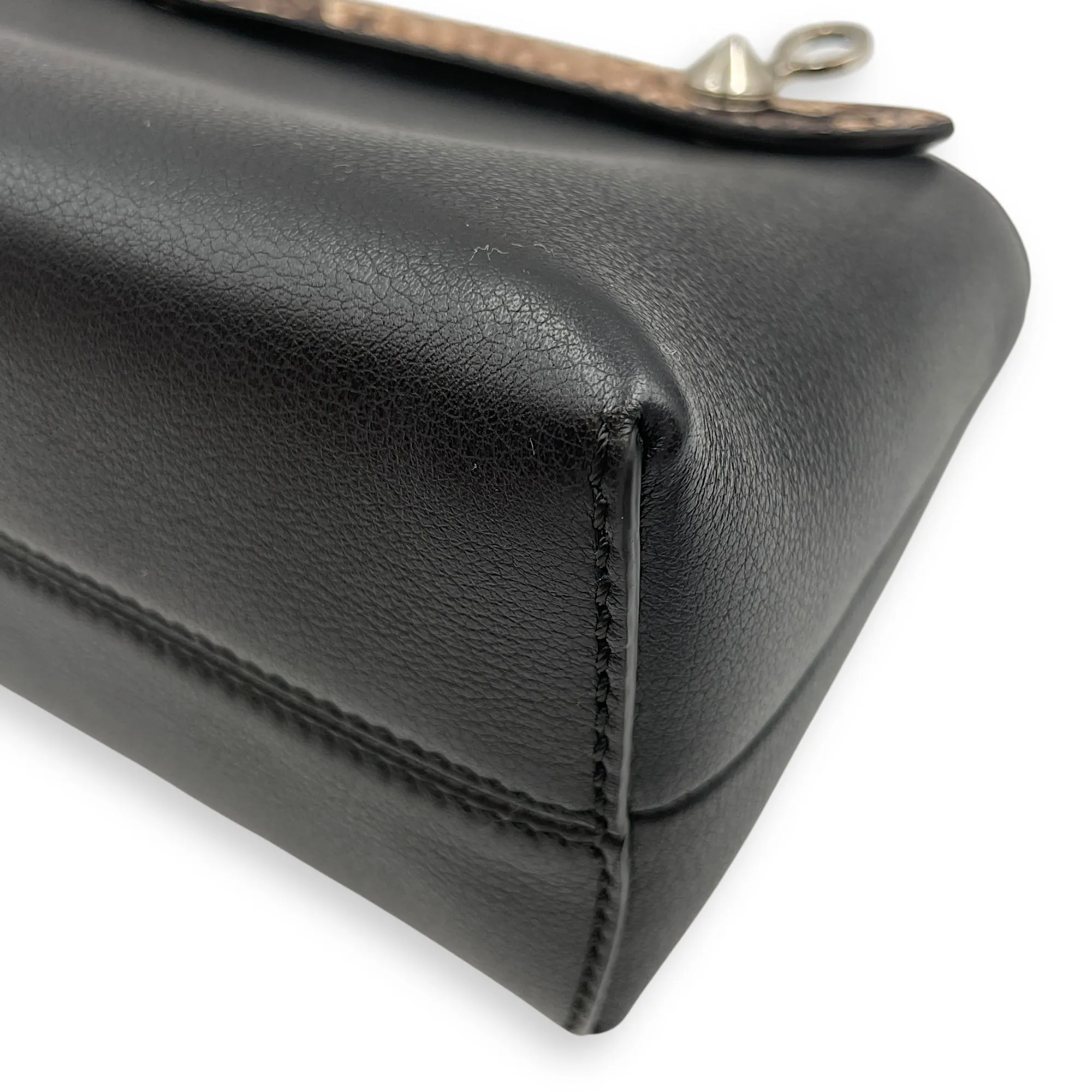 Vitello Dolce Croc Tail Flowerland Studded by the way Boston bag Mini Black Crossbody Bag in Snakeskin Nappa, Silver hardware