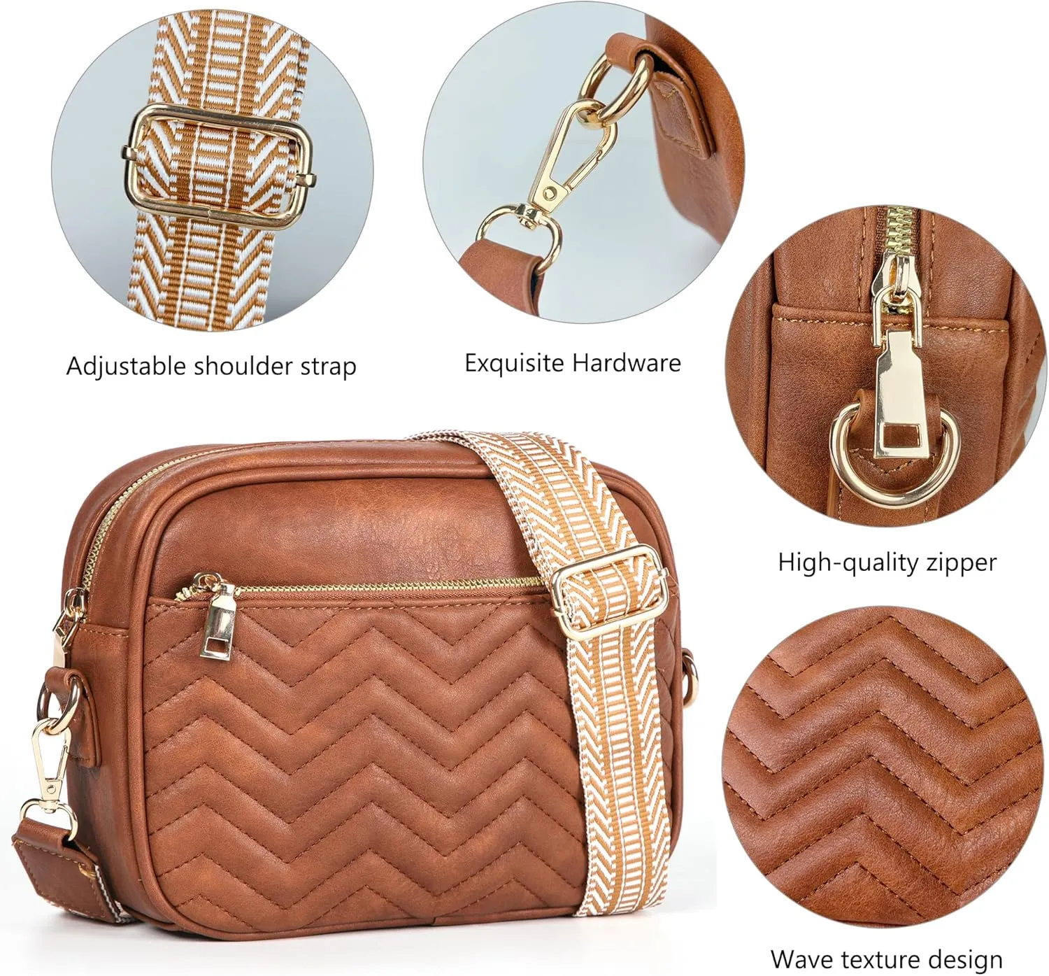 VODIU Crossbody Bags for Women Purses Handbags Leather Shoulder Bag with Guitar Strap Cross Body Bag for Woman Trendy Purse