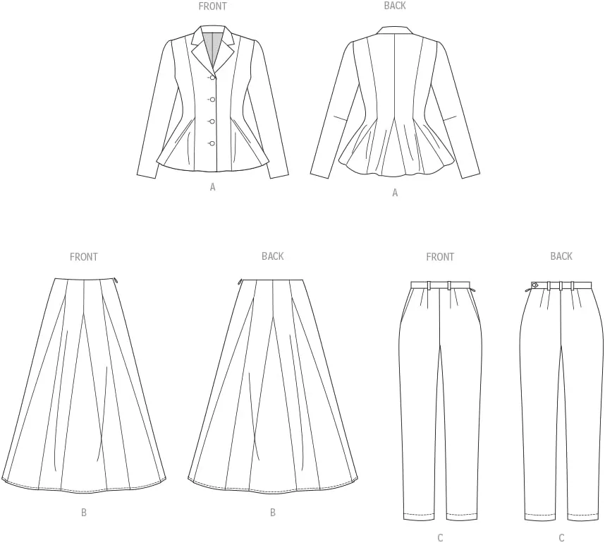 Vogue Misses' Fitted Lined Peplum Jacket, Skirt and Tapered Pants Sewing Pattern Packet, Design Code V2018, Sizes 12-14-16-18-20, Multicolor