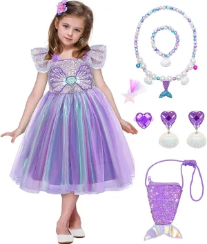 VORLITS Little Girls Mermaid Costume Dress for Girls Princess Costume Dressed Up Party with Accessories
