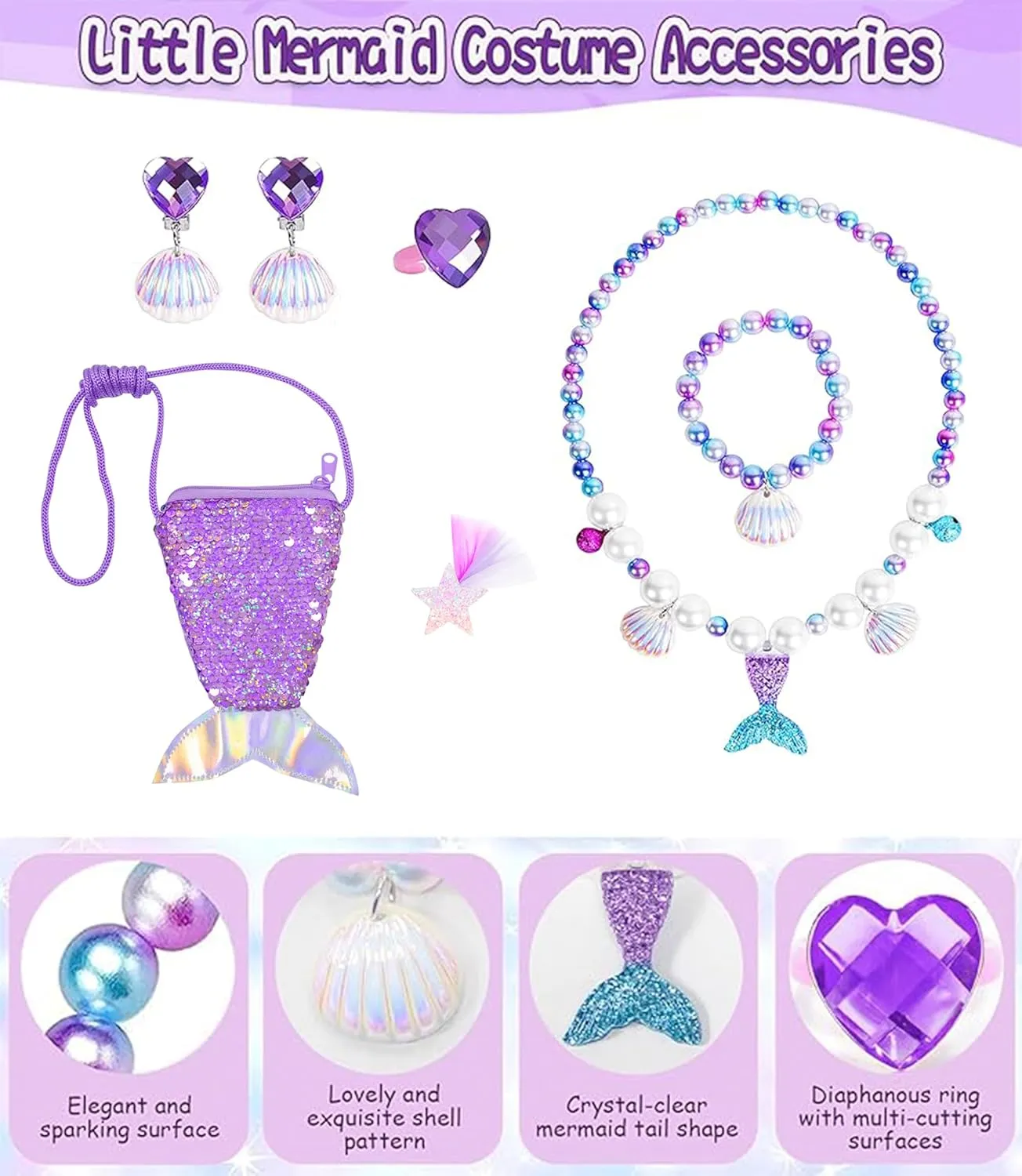 VORLITS Little Girls Mermaid Costume Dress for Girls Princess Costume Dressed Up Party with Accessories