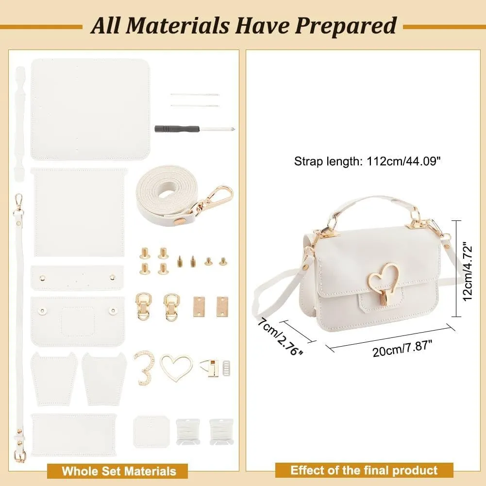 WADORN DIY Crossbody Bag Kits, PU Leather Purse Making Kit Sewing Shoulder Bag Kit with All Tool Set for Birthday Holiday Day Gift, 7.87x4.72x2.76inch (White)