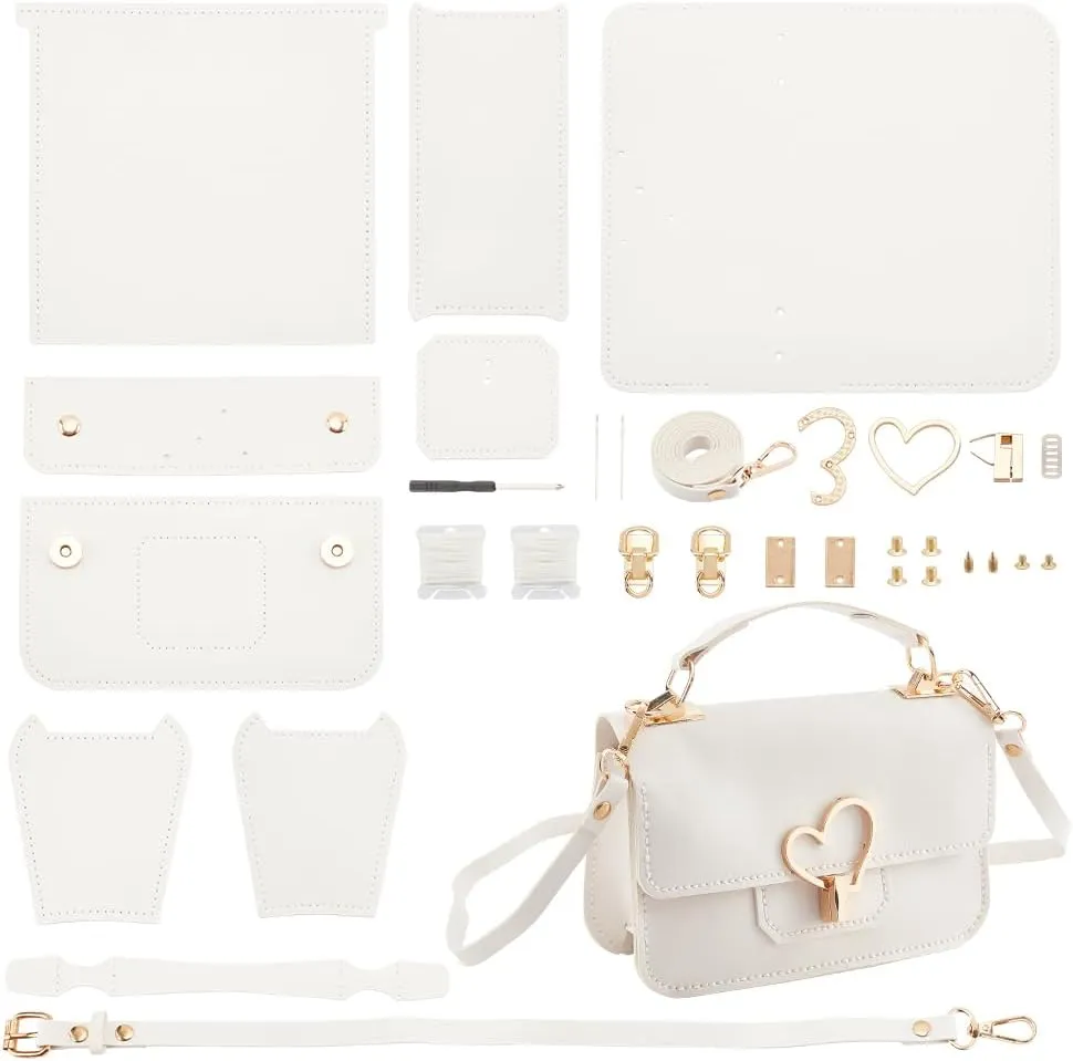 WADORN DIY Crossbody Bag Kits, PU Leather Purse Making Kit Sewing Shoulder Bag Kit with All Tool Set for Birthday Holiday Day Gift, 7.87x4.72x2.76inch (White)